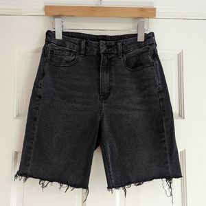 American Eagle black denim high rise cut off long length shorts size 00